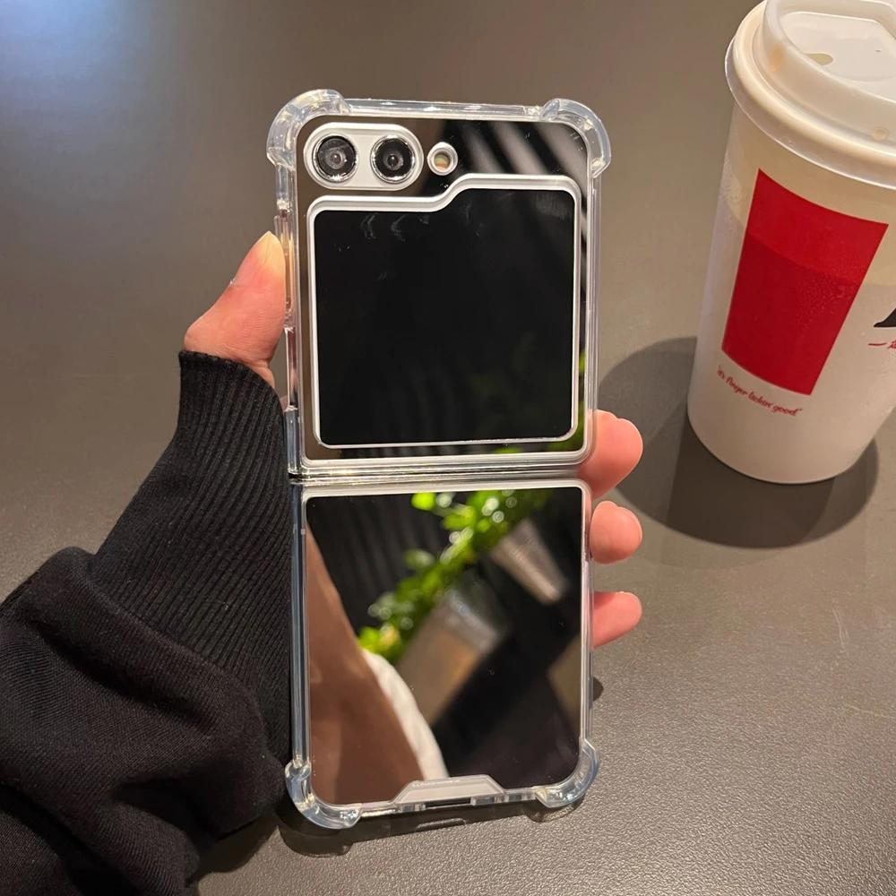 

Luxury Mirror Make Up Slim Case for Samsung Galaxy Z Flip 6 5 4 3 7 ZFlip 7 flip6 Solid Color Airbag Shockproof Ultra Thin Cover for Samsung Z Flip 3