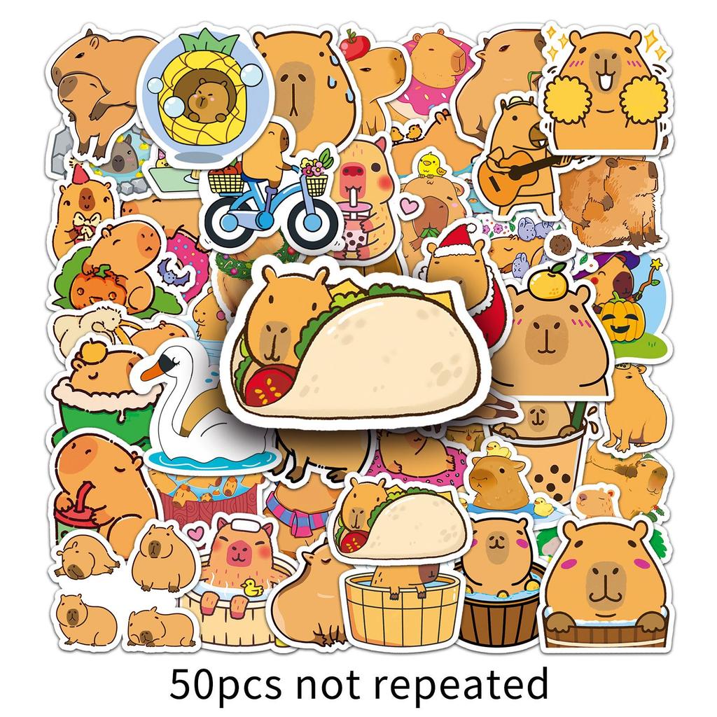 Capybara Suitcase & Laptop Stickers - 50 Waterproof Animal Designs for Travel & Decoration