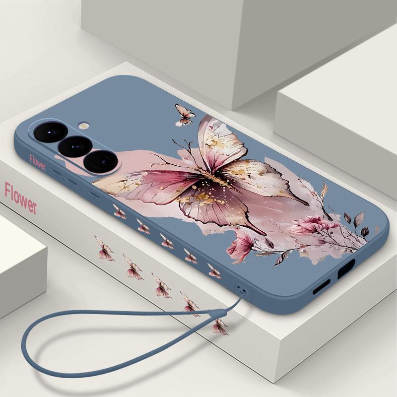 Butterfly Lanyard Case For Samsung Galaxy S24 S25 Ultra S23 S22 Ultra S21 S20 FE A14 A34 A15 A35 A52 A53 A54 A55 5G A16 A36 A56 Cover