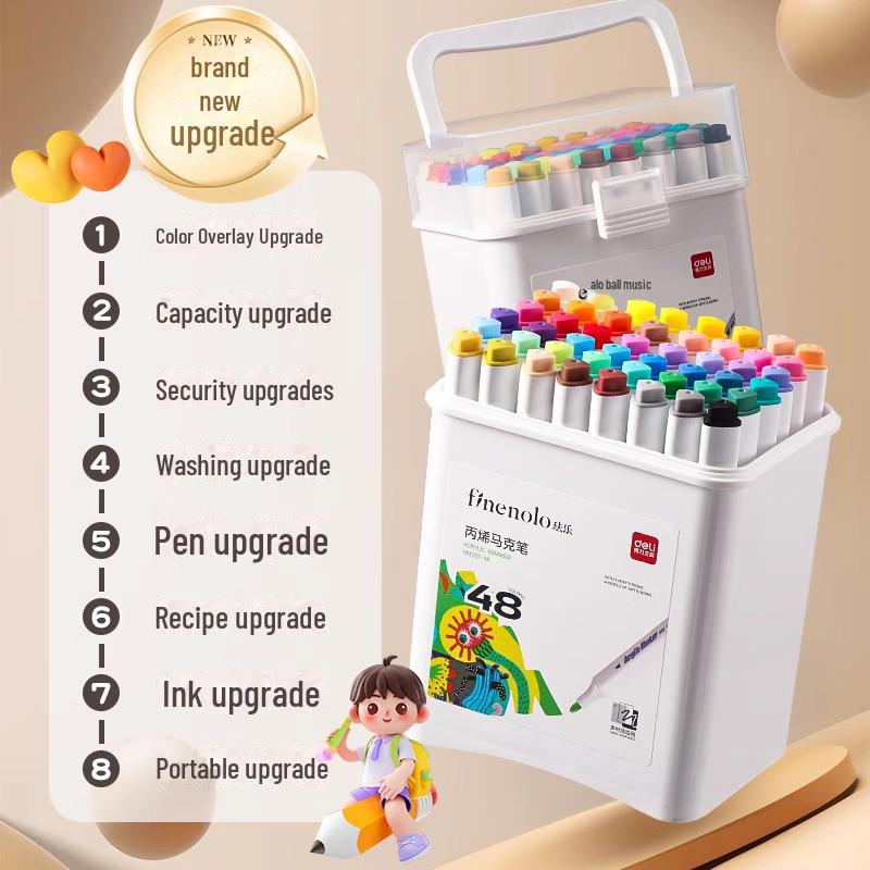 Deli Double-Headed Acrylic Marker Pen: Soft, Non-Toxic Brush for Primary School Art, Stackable & Opaque