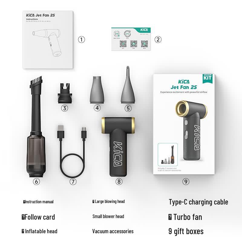 Ventilateur Turbo KICA 2S Souffleur & Aspirateur Portatif Kit Prise CN (adaptateur inclus)