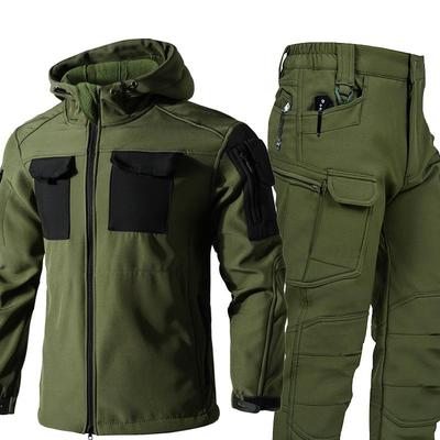 Conjunto de Chaqueta Polar Térmica para Hombre con Capa Exterior Impermeable + Pantalón Multibolsillos