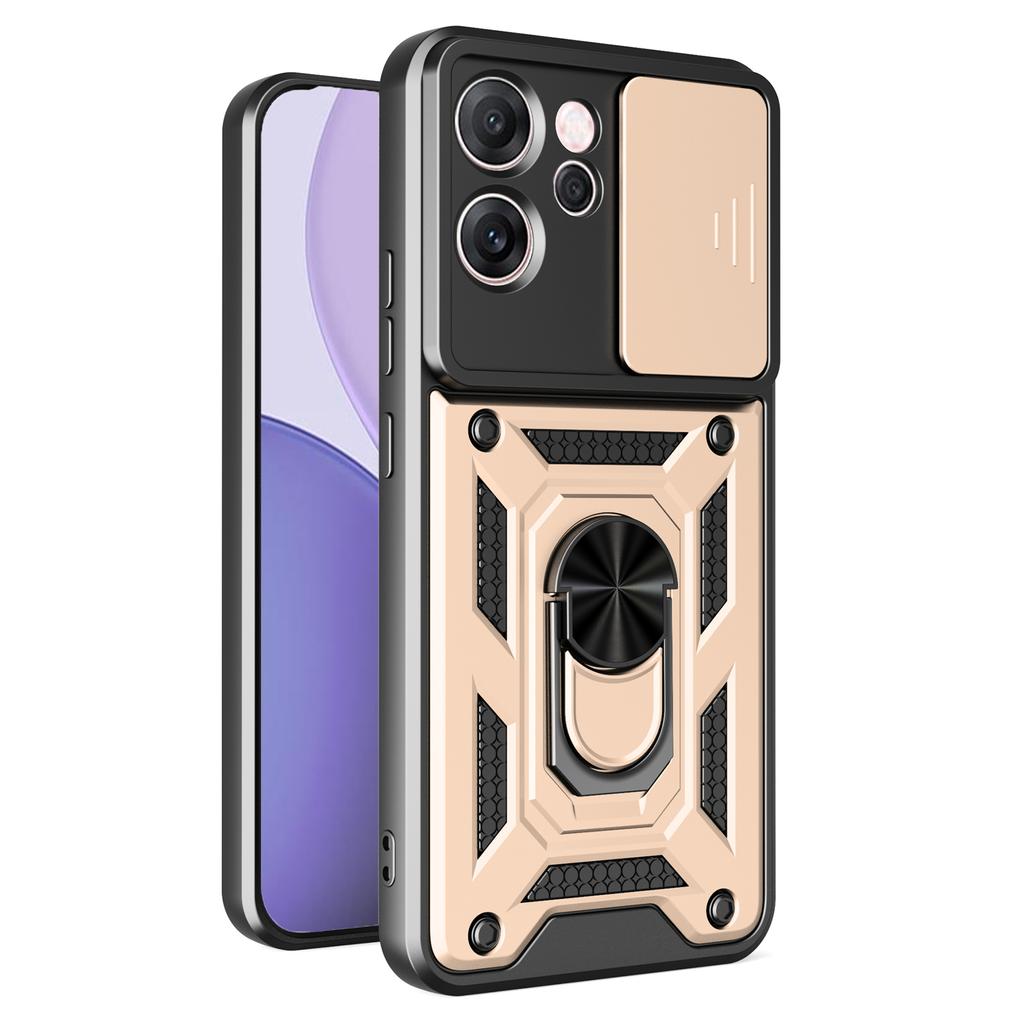 For Oppo Reno14 F 5G Case with Slide Camera Lid PC+TPU Kickstand Phone Cover