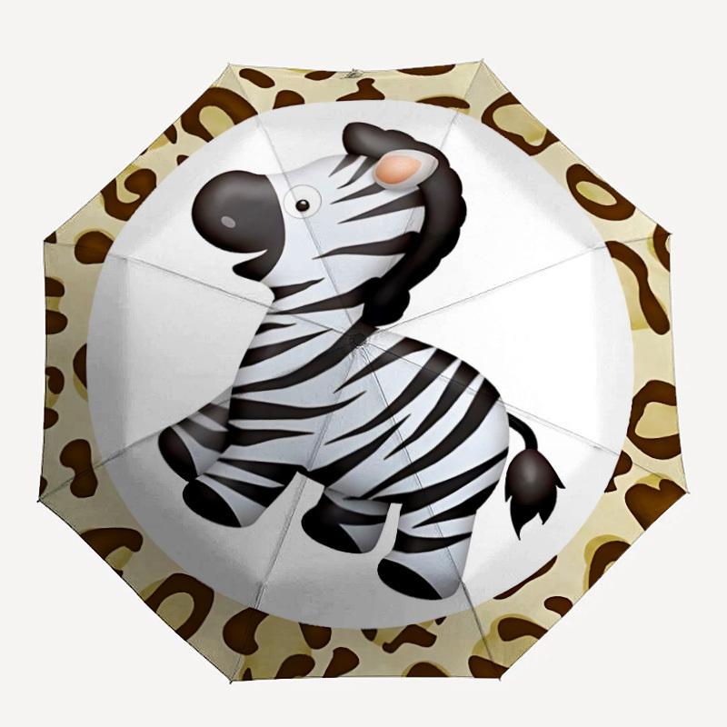 

1pc Zebra Print Auto-Fold Umbrella with One-Touch Open/Close - 8 Reinforced Ribs for Windproof Stability, yy251118264