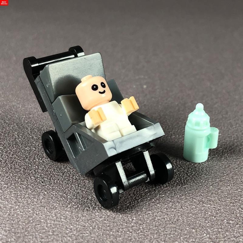 MOC Bausteine Baby Kinderwagen Kinderwagen Flaschenhalter Bildungsbausteine Kinder Mädchen Spielzeug Geschenk