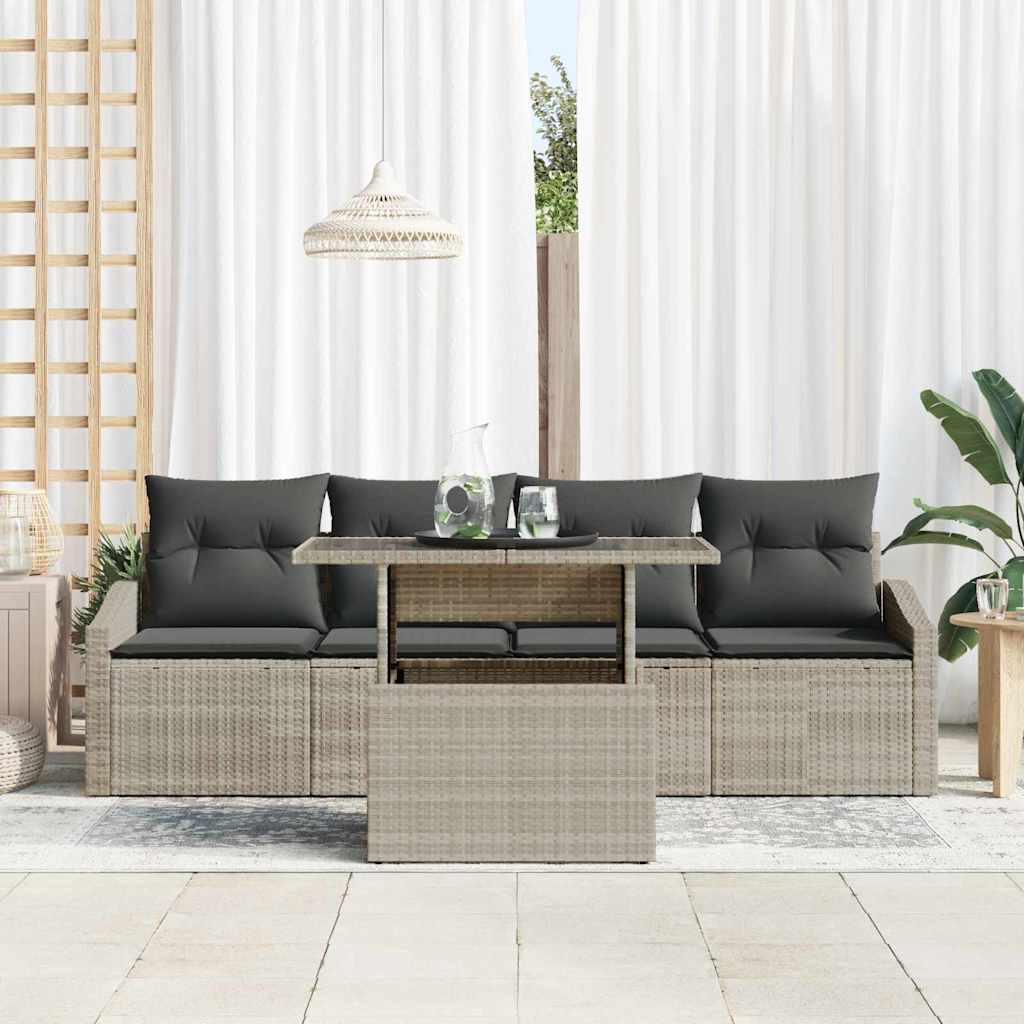 Garden Sofa Set with Cushions 5 pcs Light Grey Poly Rattan