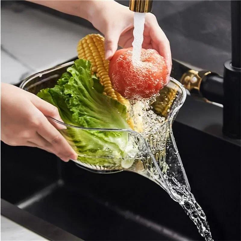 Kitchen Transparent Household Vegetable Washing Drain Basket Vegetable Basin Kitchen Fruit Plate Storage Tool Accessories