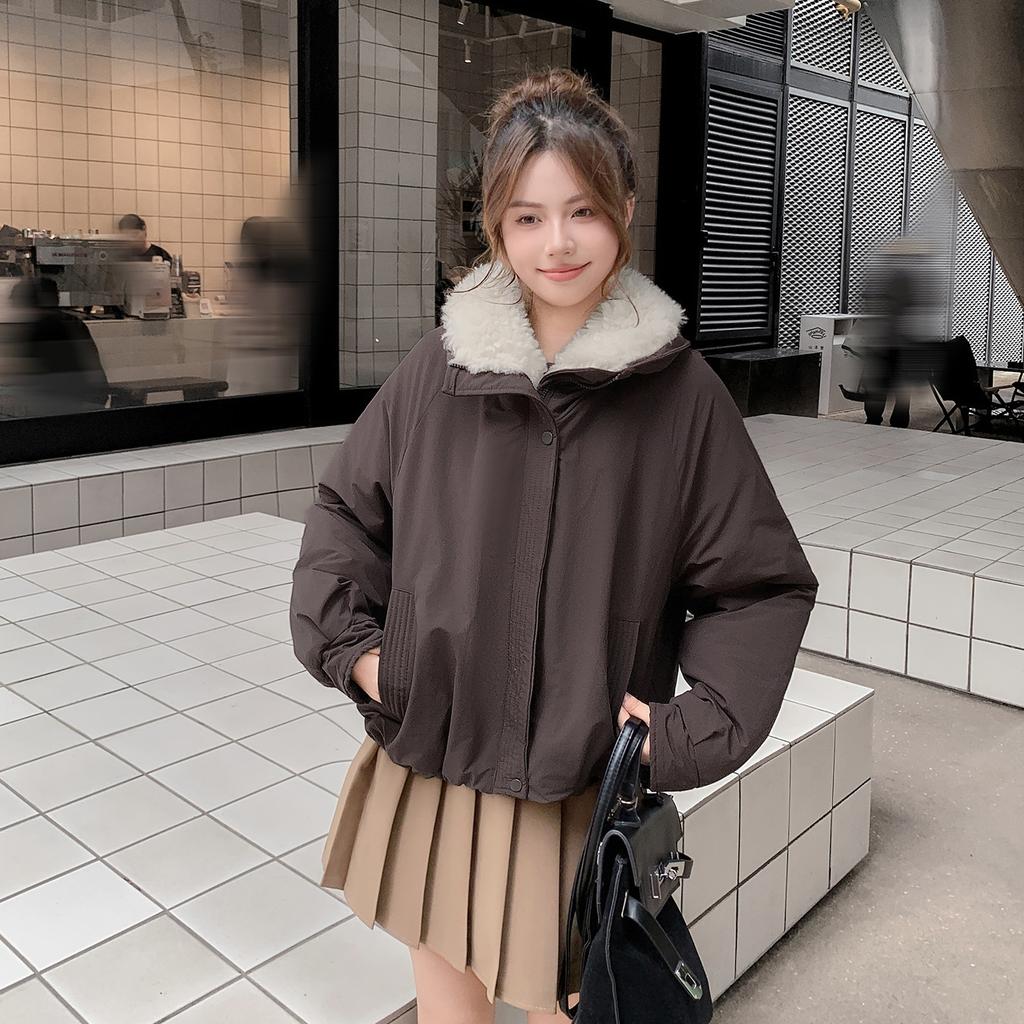 Velvet stand-up neck cotton clothes women's short winter new loose and versatile fashion cotton-padded clothes