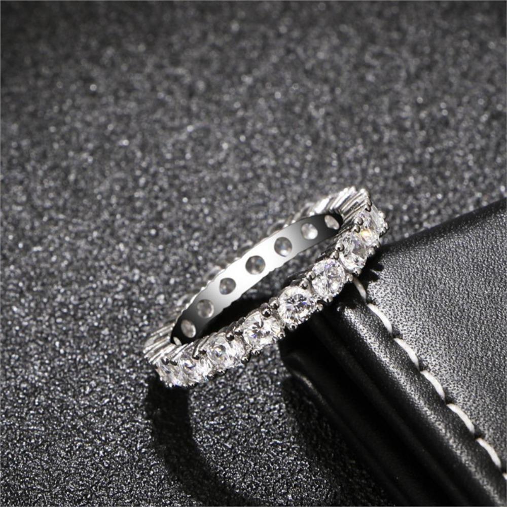 Trendy Single Row Full Diamond Ring Round Finger Jewelry for Women Fashion Accessories