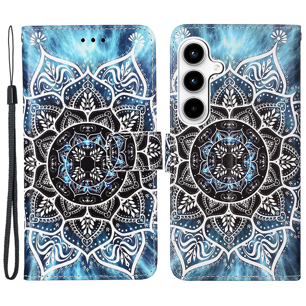 For Samsung Galaxy A35 5G Leather Case with Strap and Card Holder Pattern Printing Phone Stand Cover