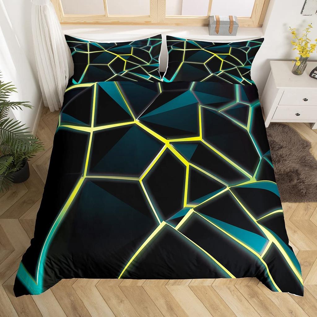 Blue Purple Honeycomb Soft Duvet Cover Fluorescent Geometric Honeycomb Beding Set Behive Hexagon Warm Comforter Cover for Young Boys Young Girls