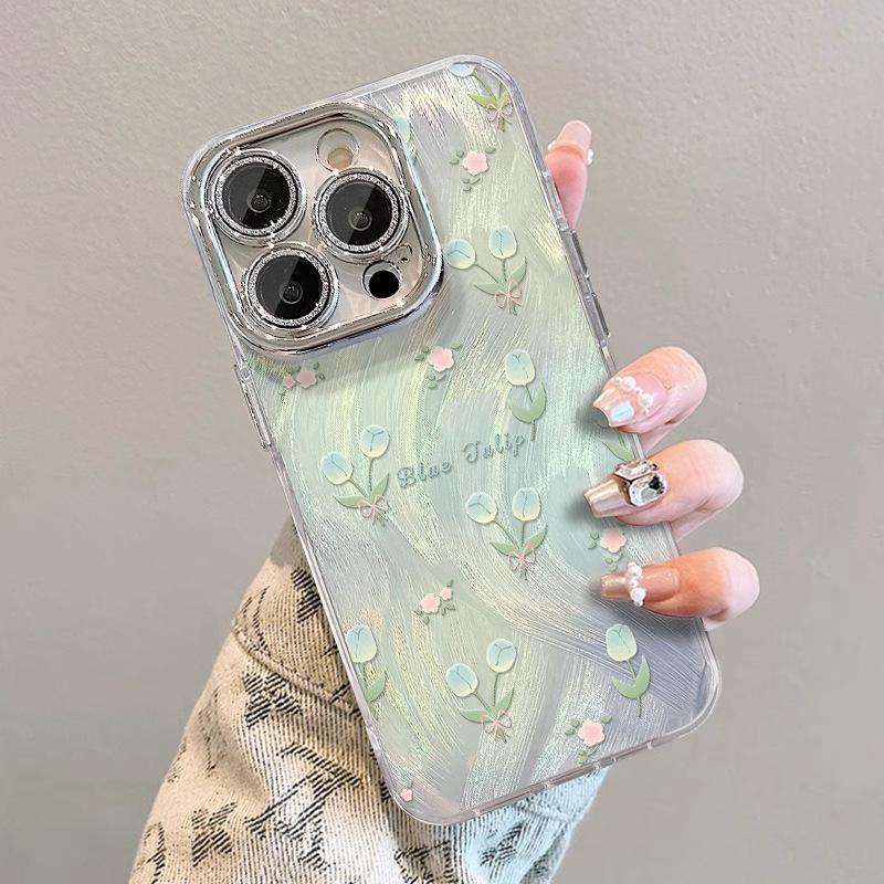 For Apple 15 ProMax Phone Case for IPhone 14 New High-end Feel Feather Silk Tulip 13 Small Fresh 12