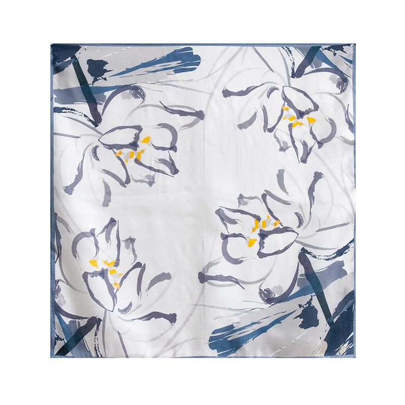 53Cm satin blue printed silk neck small square scarf 100 mulberry silk scarf OL versatile  new silk scarf
