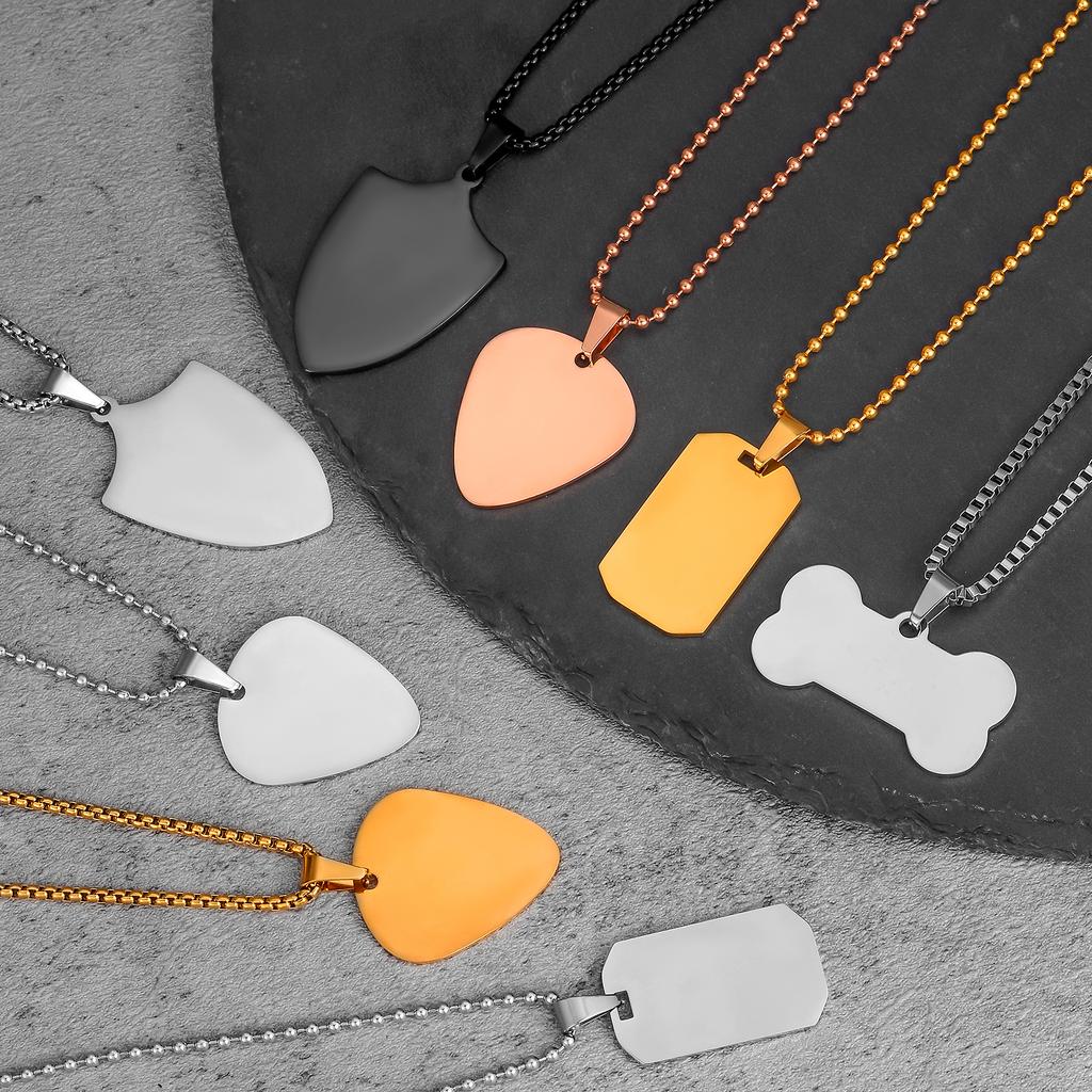 Personalized ID Tag Stainless Steel Hip-Hop Guitar Tag Necklace Geometric Military Simple Pendant Jewelry for Men Gift