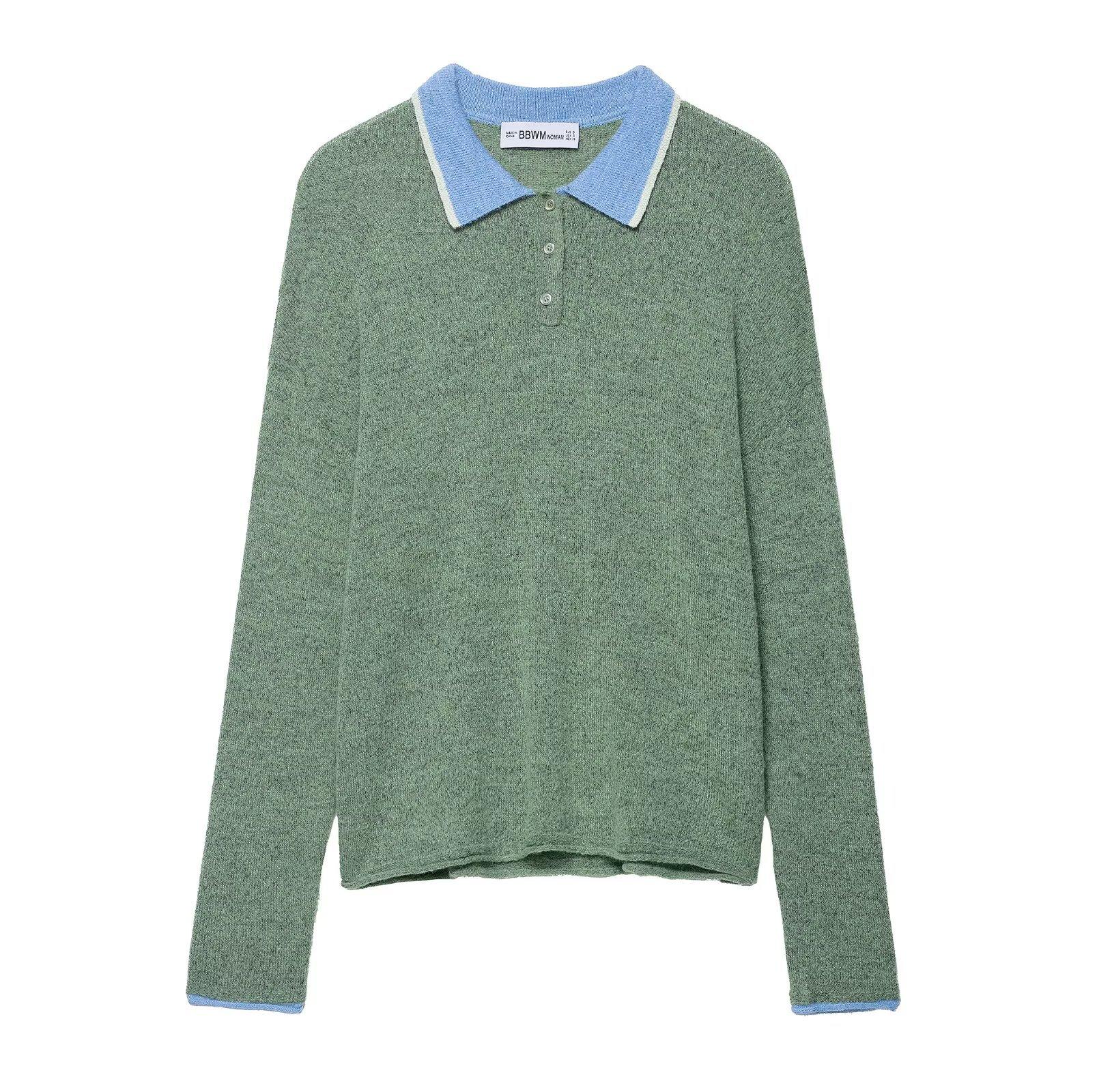 Damen Herbst Neu Europäischer und Amerikanischer Stil Mode Patchwork Gestricktes POLO-Shirt und Top S gray