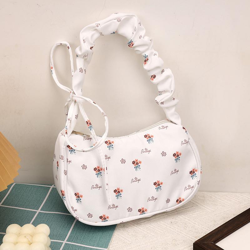 Trendy White Nylon Crescent Bag For Women Spacious And Casual Everyday Use With Unique Design