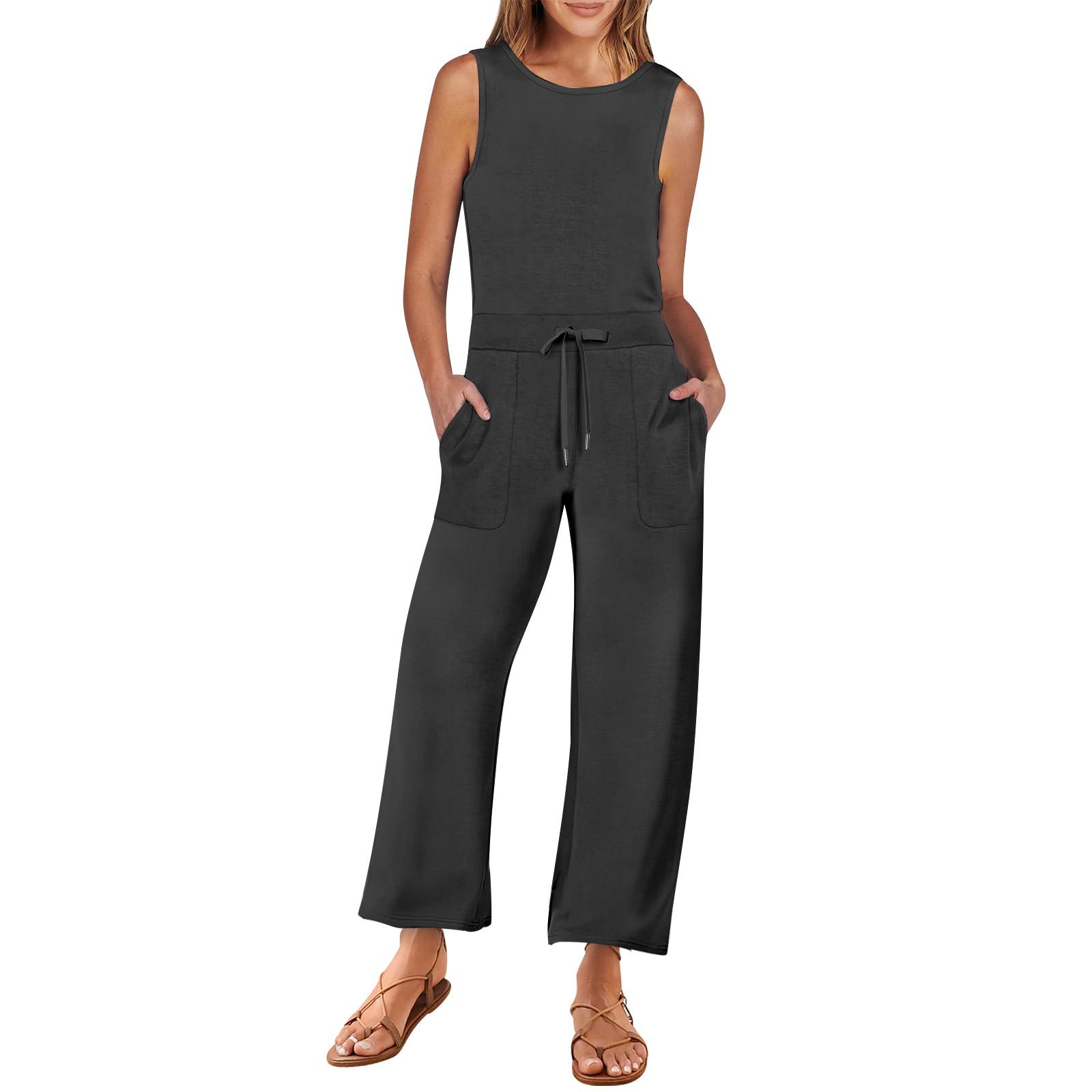 Women s Casual Versatile Sleeveless Color Commuting Nine Piece Jumpsuit M