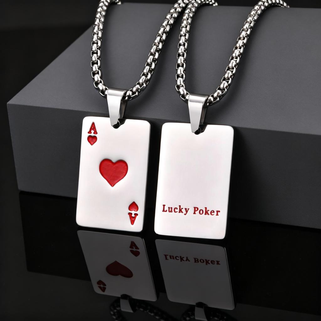 Collier pendentif carte à jouer As de Pique Hip Hop pour Homme Acier Inoxydable As de Cœur Collier Cartes à Jouer Bijoux Cadeaux