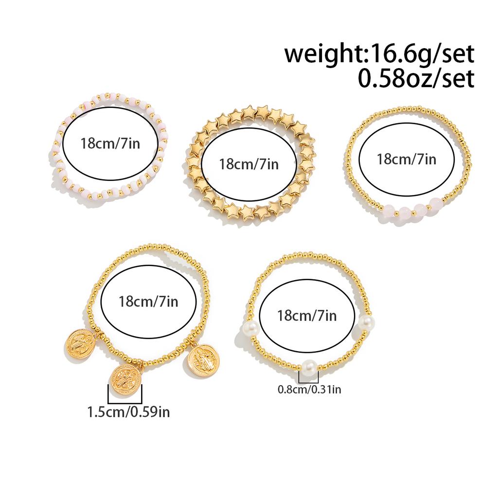 Ingemark 5Pcs/Set Goth Coin Pendant Charm Bracelets for Women Trend 2026 Vintage Imitation Pearl Chain Bangles Couple Jewelry