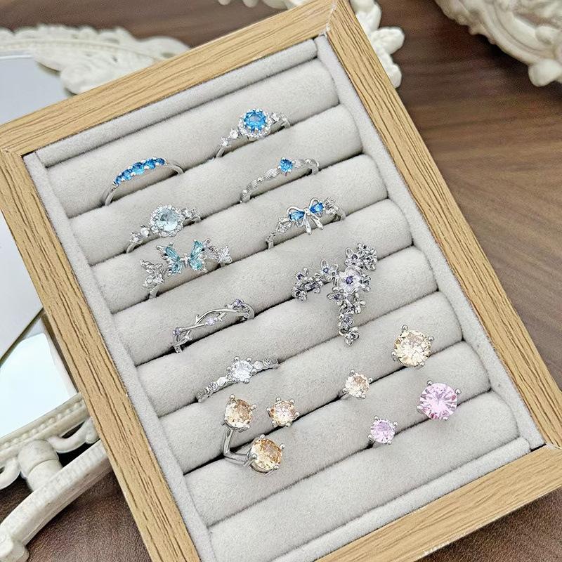 Super Fairy Light Luxury High-End Purple Zircon Row Diamond Flower Opening Ring Niche Full Of Diamonds Sweet And Cool Personality Ring Woman