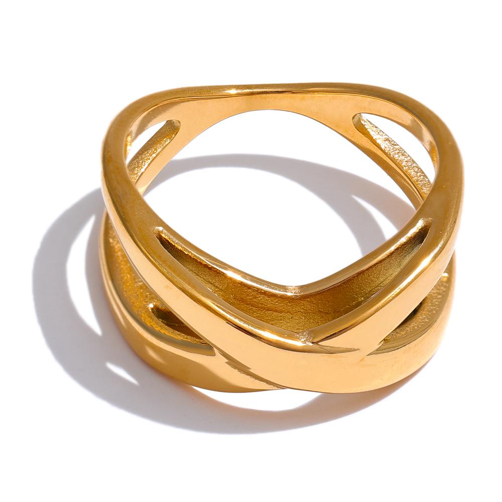

Yhpup Stainless Steel Geometric Ring 18K Gold PVD Plated Minimalist Unusual Jewelry New 6