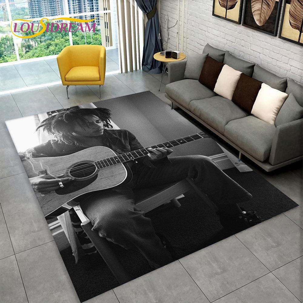 Bob Marley Reggae Music Maple Leaf Jamaican Area Rug,Carpet Rug for Living Room Bedroom Sofa Doormat Decor,Non-slip Floor Mat