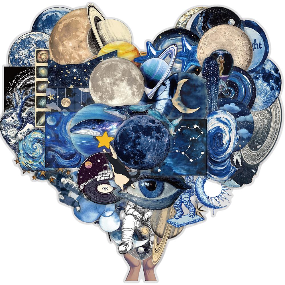 

50PCS Creative Azure Space Sticker Nostalgia Harajuku Art Picture Living Room Phone Coffee Laptop Luggage Motorcycle Sticker