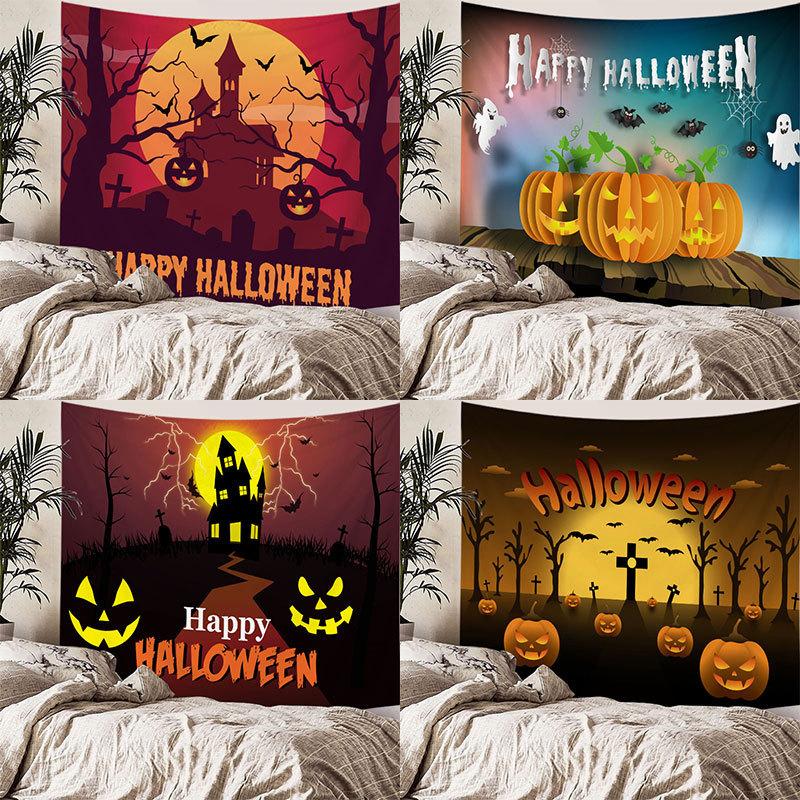 Home bedside room decoration Halloween tapestry, witch skull ghost print hanging cloth, background wall covering