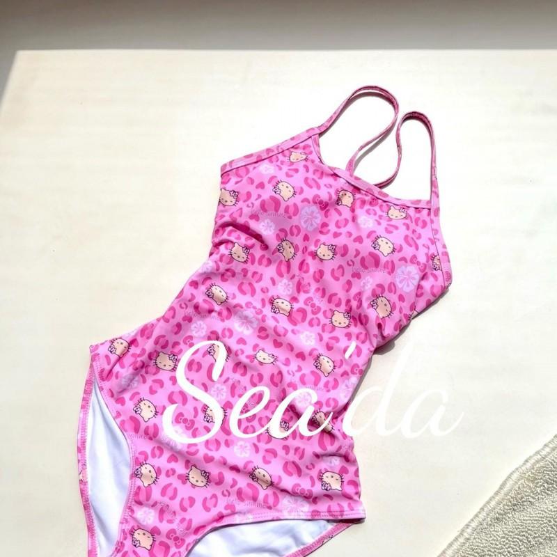 

Sea da Leopard Print Kitty Swimming Professional Racing Swimsuit Double Layer Low Split M розовый
