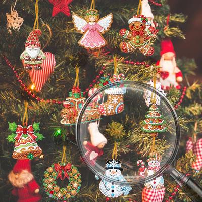10Pcs Christmas 5D DIY Diamond Painting Tree Decorations Acrylic Rhinestone Hanging Ornament for Christmas Tree Party Supplies