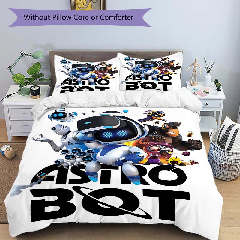 Astro Bot Abenteuer Druck 3-teiliges Bettwäsche-Set Bettbezug mit 2 Kissenbezügen Heim-Geburtstagsgeschenk