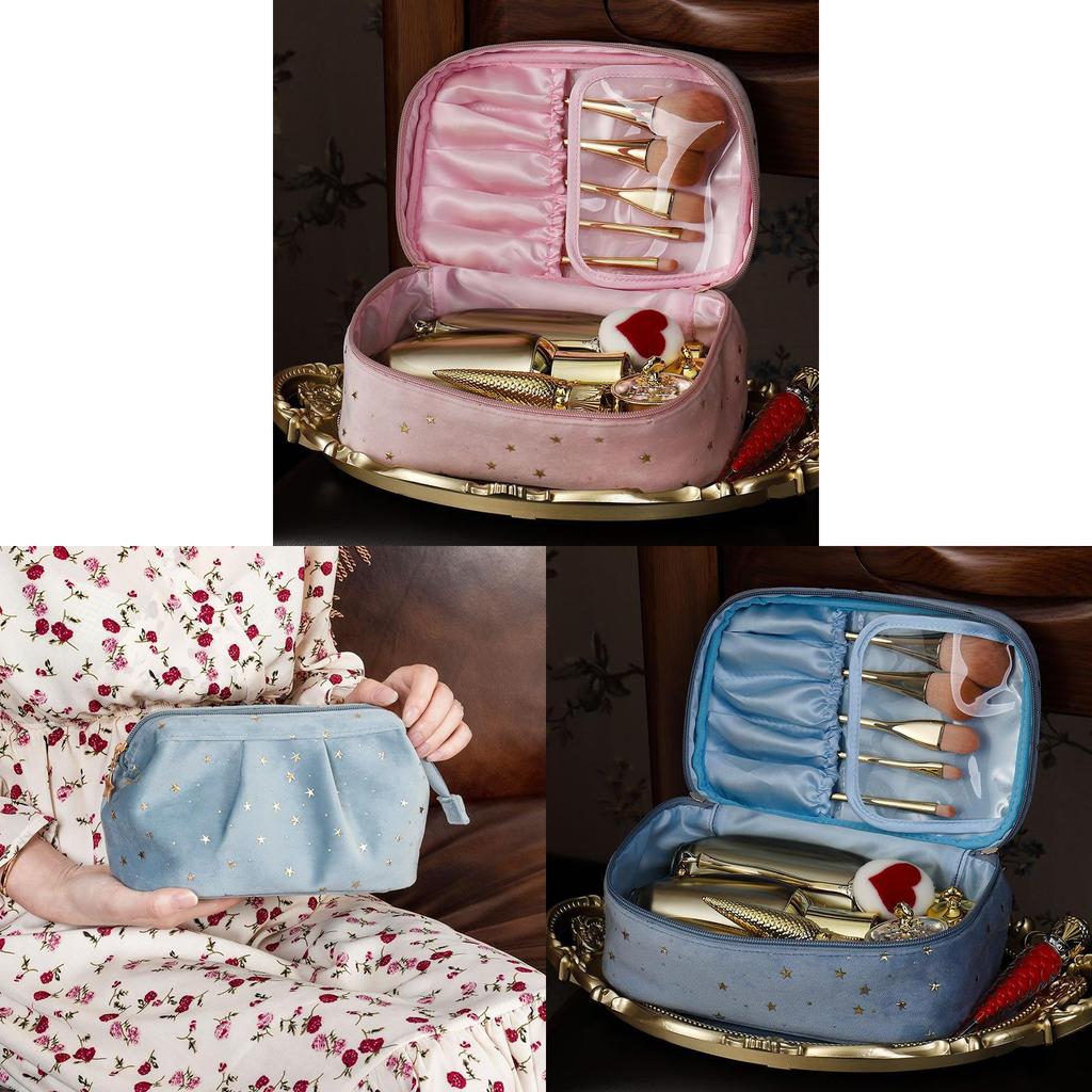 Style Velvet Cosmetic Bag With Spacious Interior For Home And On The Go Use