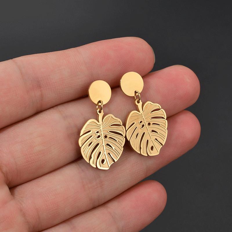Bohemian Monstera Palm Tree Dangle Earrings For Women Gold Tropical Hollow Plant Leaves Big Earring Beach Brincos Gift