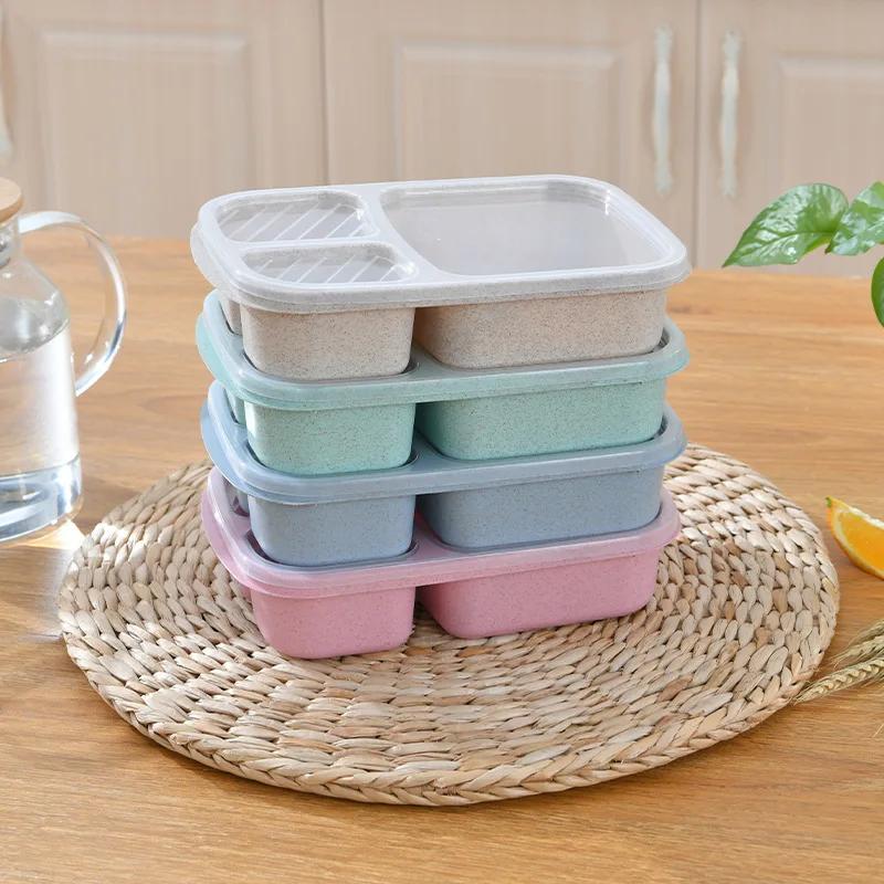 Portable Lunch Box Wheat Straw Dinnerware Food Fruit Storage Container Children Kids School Office Microwave Bento Box Lunch Bag
