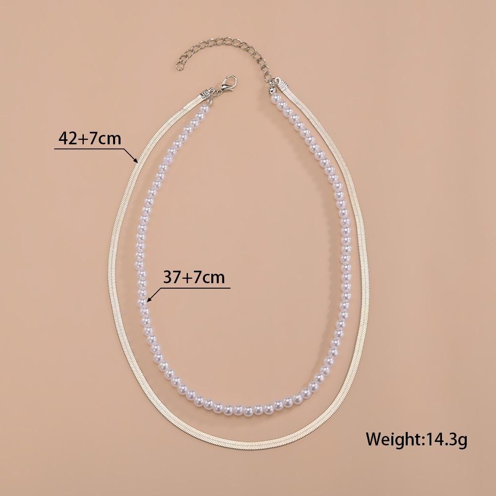 Simple necklace popular imitation pearl beaded alloy chain women's double necklace accessories batch