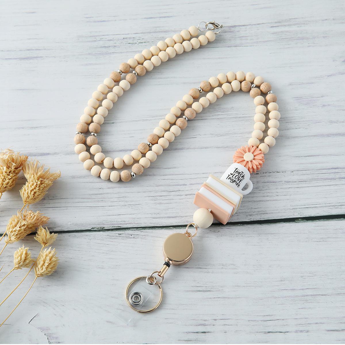 

1pcs Set Daisy Teacher Lanyard with Retractable ID Badge Reel & ID Card Holder Cute Cup Book Pattern Neck Strap for Keys Keychai