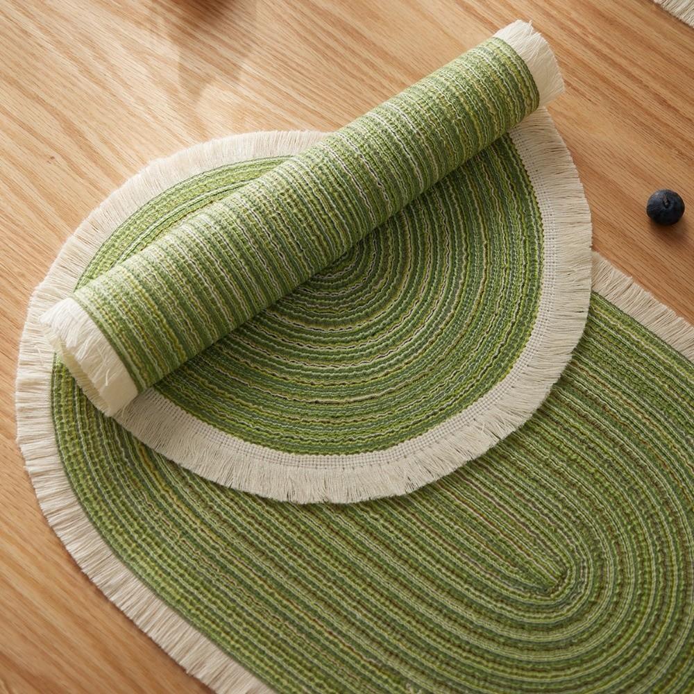 New Rope Cotton Braided Oval Placemats Washable Heat-resistant Braided Table Mats Non-slip Western Food Mats Kitchen