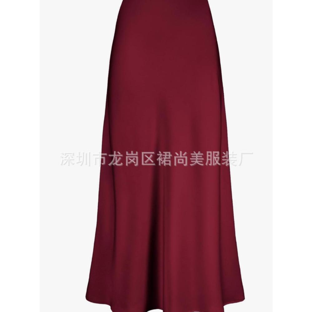 Women's Smooth Satin High Waist Bodycon Maxi Skirt Elegant Draped Mermaid Long Skirt