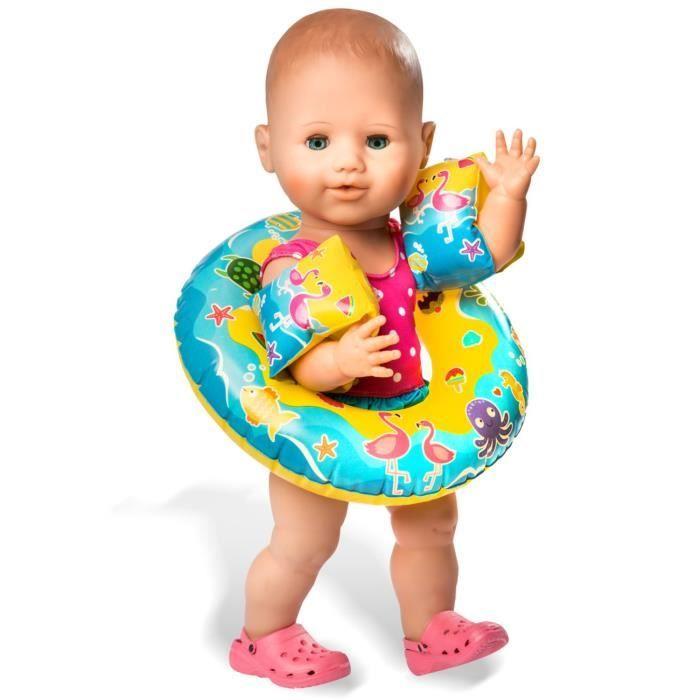 Set de Bain pour Poupée - Heless - 88Heless - Maillot Rose - Flotteurs Jaunes - 35-45 cm
