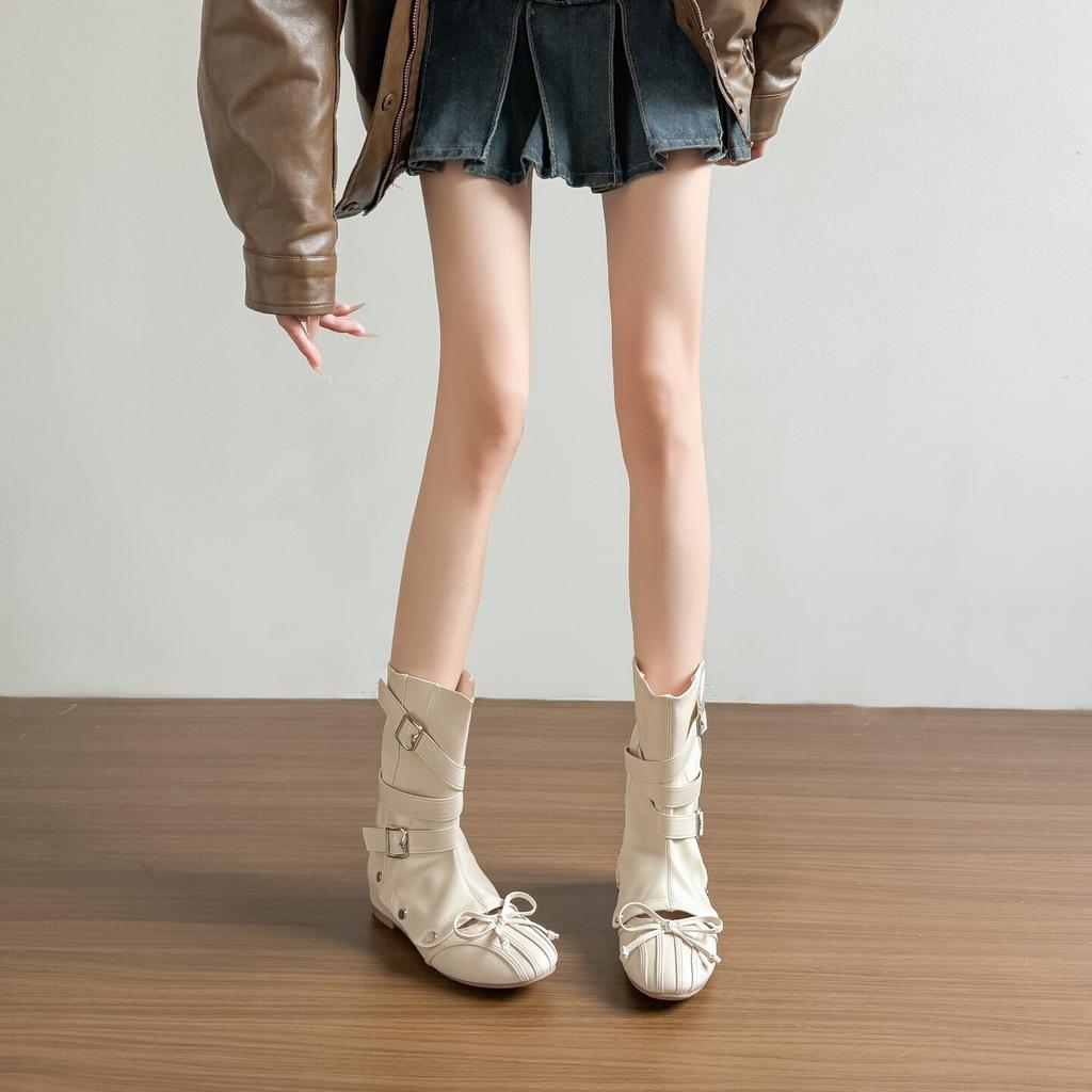 Huge good-looking inner height-increasing ballet cool boots women's hollowed-out removable two-wear boots Maillard stack boots short boots