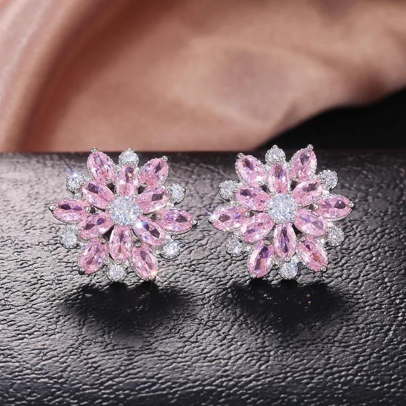 Exquisite Women'S Earrings Pink Zircon Romantic Wedding Accessories High End Anti Allergy And Beautiful Engagement Jewelry