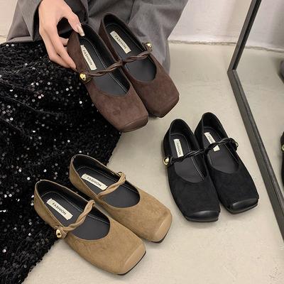 French Mary Jane Shoes Soft Leather Japanese Retro Suede Square Head with Skirt Single Shoes Large Size Women's Shoes Retro