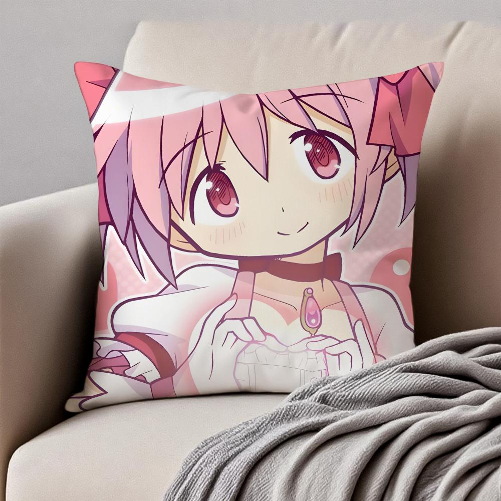 Cute Japanese Anime PPuella Magi Madoka Magica Cushion Cover Pillowcase Antidustmite Invisible Zipper Short Plush Sofa Cushion