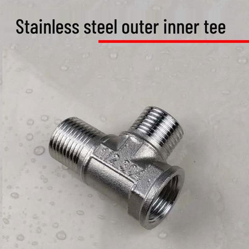Stainless Steel 4-Point Thickened Male & Female Thread Live Joint Tee Gas/Water Pipe Elbow Fittings