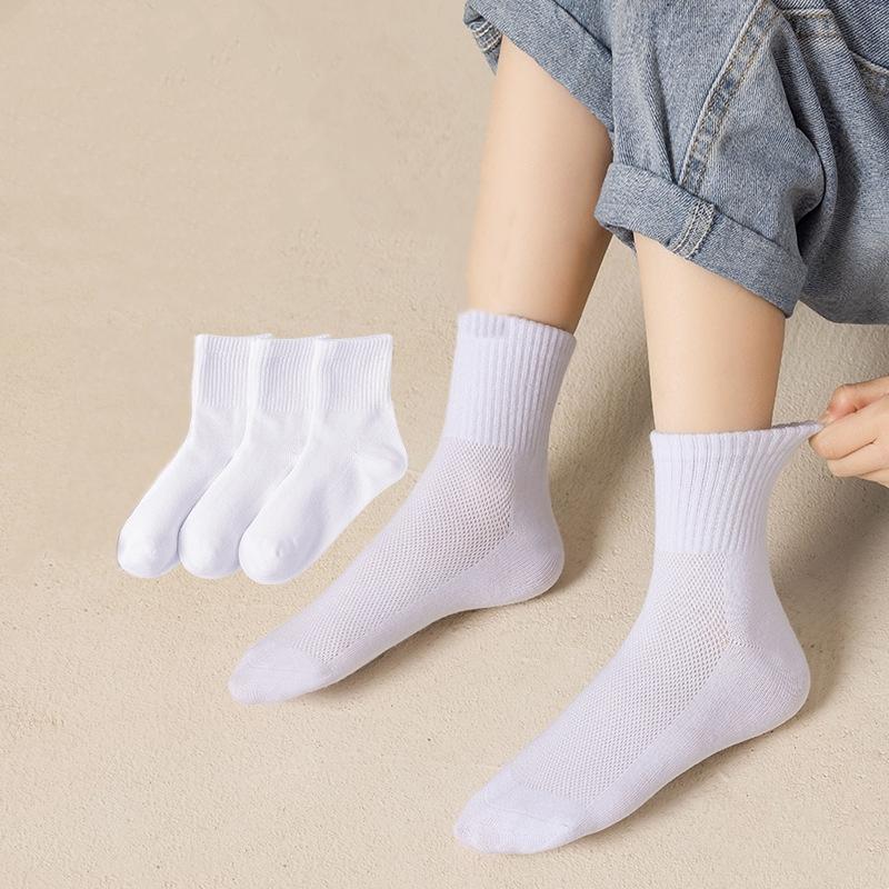 

3 пары/набор Белые сетчатые детские носки Летние тонкие дышащие носки средней длины для мальчиков и девочек Однотонные подростковые детские спортивные носки L(6-8y) белый