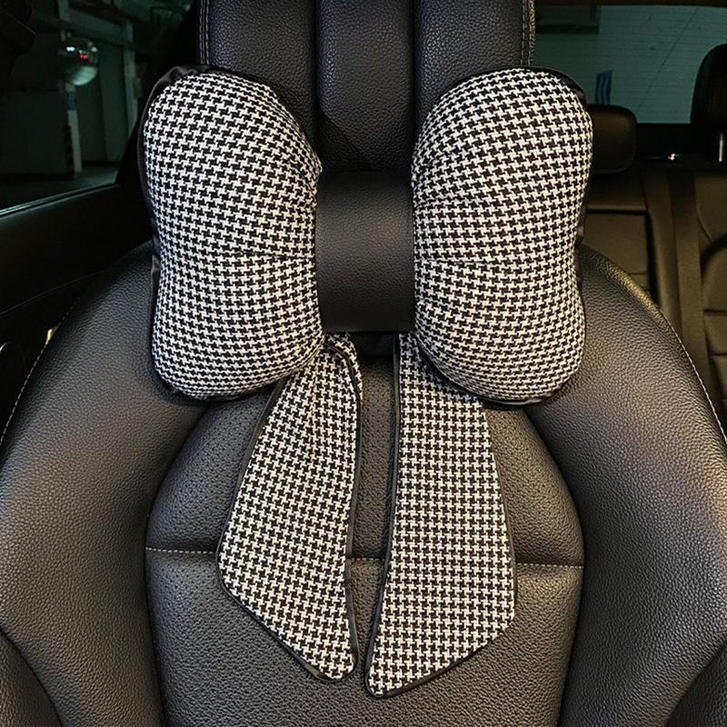 Bow Knot Shape Car Headrest Pillow Cotton Car Seat Headrest Neck Support Seat Pillows Rest Cushion Car Interior Seat Accessory