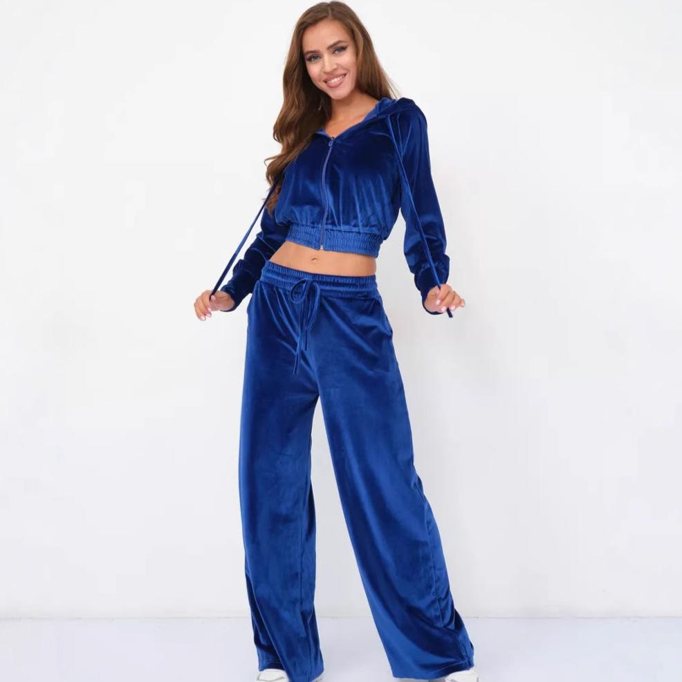 Women's Casual Zip-Up Hoodie with Drawstring Pants 2-Piece Set, Solid Color Silver Fox Fleece Tracksuit