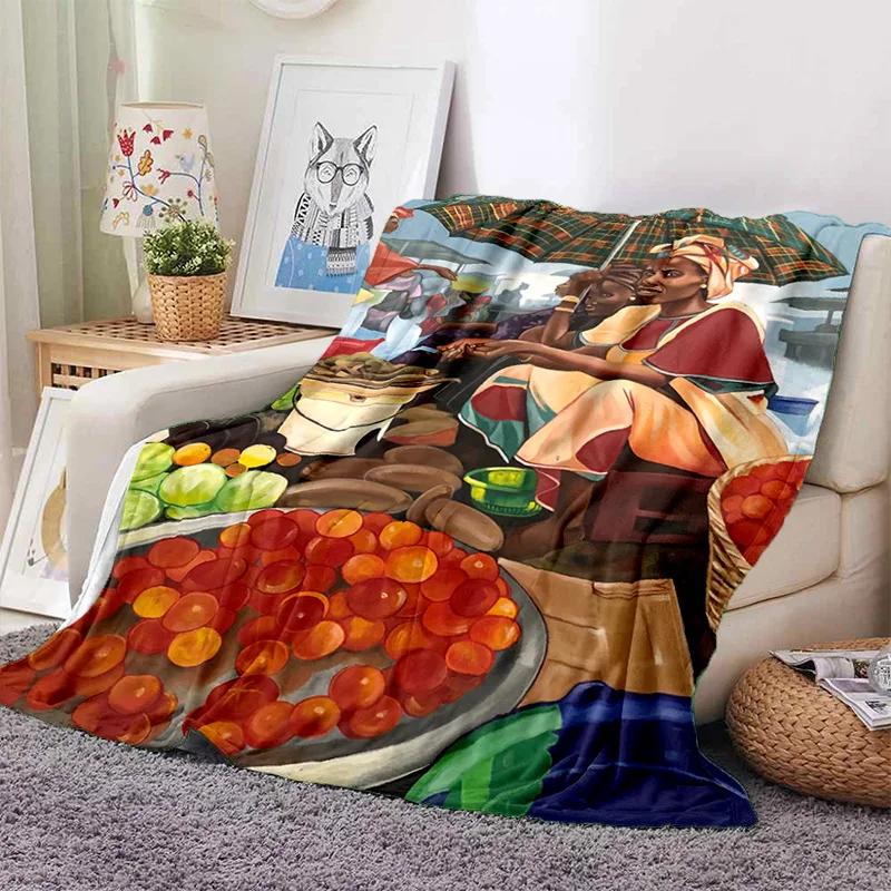Cartoon Africa Ethiopian Painting Art Soft Flannel Blanket for Bed Bedroom Sofa Picnic,Throw Blanket for Outdoors Leisure
