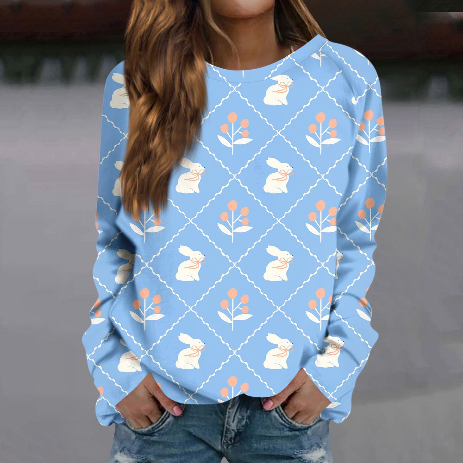 

Женская мода повседневная толстовка с длинным рукавом и круглым вырезом с принтом XL синий