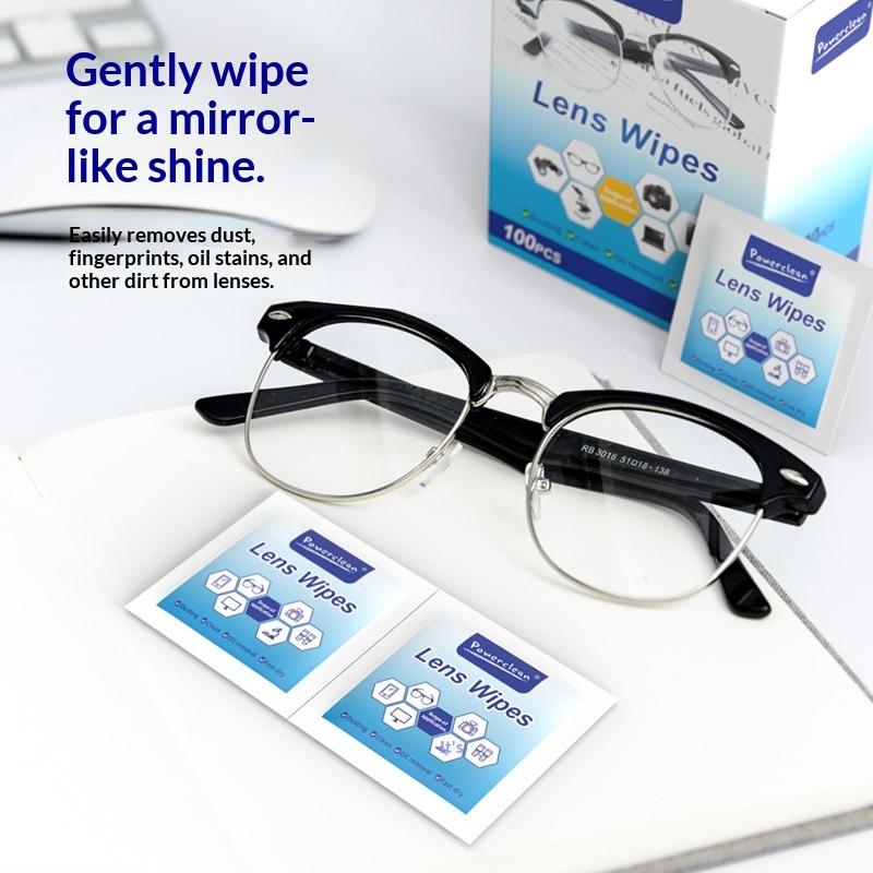 100Pcs Glasses Cleaning Lens Wipes Sunglasses Mobile Phone Screen Wipes Pre-Moistened Individually Wrapped No Scratches Stripes